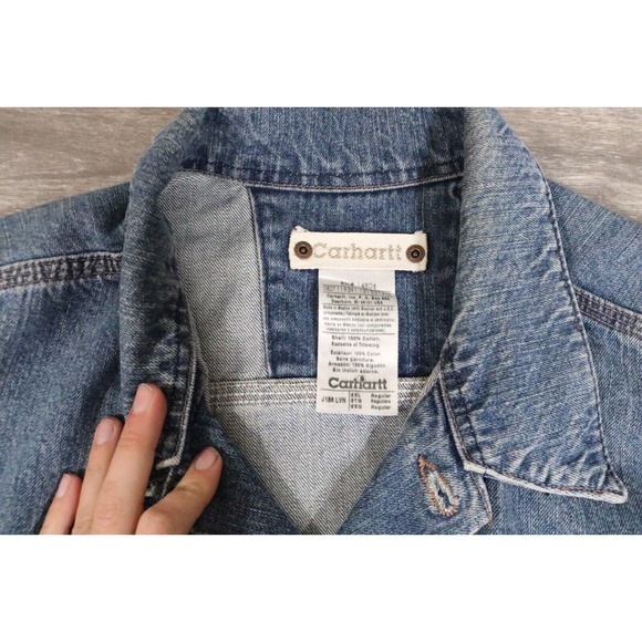 Vintage Carhartt Trucker Jacket Blue Jean Denim Work Coat Men's 2XL Model J186 - Picture 3 of 8